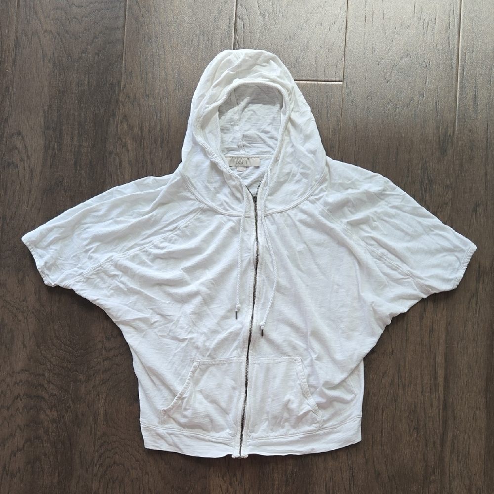 LOFT Cream Hooded Zip-Up Jacket